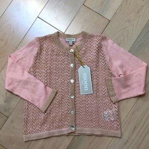 MOON Paris silk cotton girls pink gold sweater cardigan